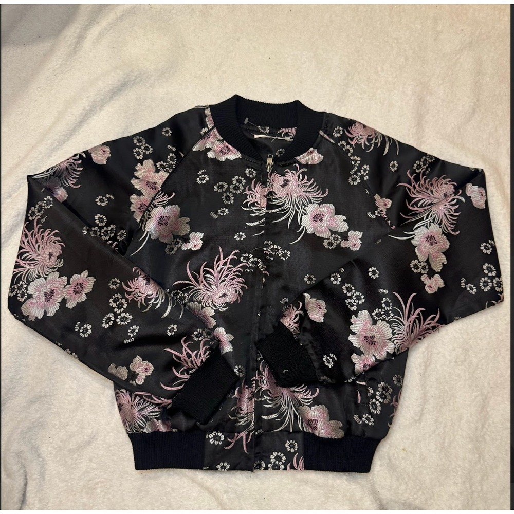 SEEK THE LABEL Black Floral Bomber Jacket XS